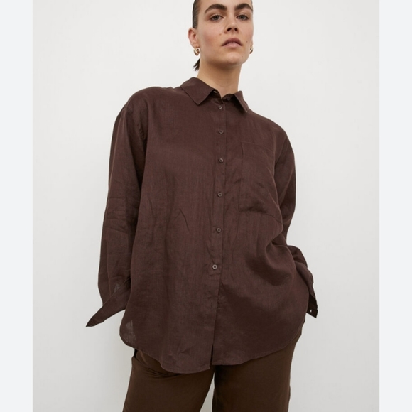 H&M Tops Hm 0 Linen Oversized Boyfriend Button Down Shirt Chocolate